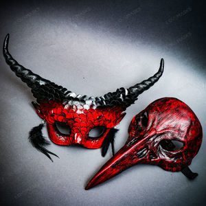 Bloddy Red Bird Nose Raven Devil Long Horns Halloween Spikes Costume Couple Mask